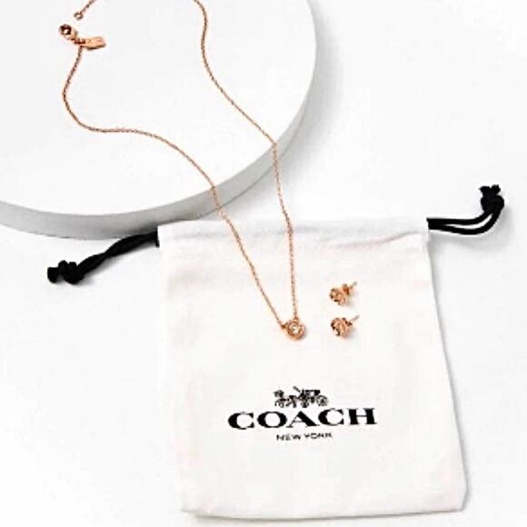 Coach Open Circle Necklace & Tea Rose Stud Set - Picture 1 of 6